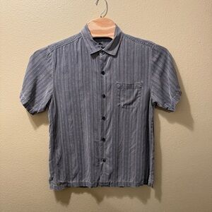 Men’s Large Tommy Bahama Gray Textured 100% Silk Short Sleeve Button Up Shirt